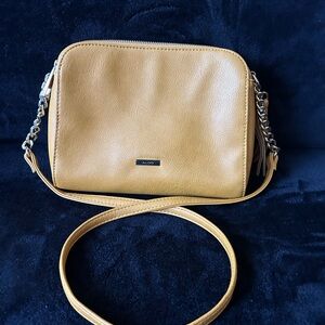 Aldo Mustard Yellow Leather Crossbody with Chain Accent